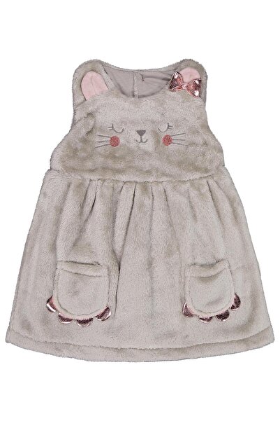Civil Baby Cep Detaylı Kedi Nakışlı 6-18 Ay Elbise - Gri 9-12 Ay