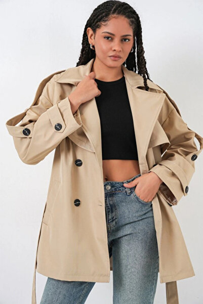 nedo7 Belted Short Trench Coat 5974 - Beige