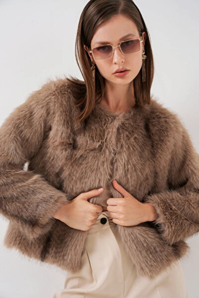 nedo7 Plush Faux Fur Coat 5225 - Biscuit