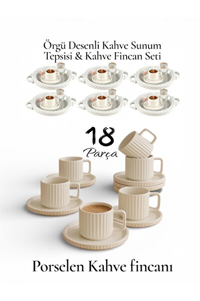 Dem Home Striped Modern Design Coffee Cup Set for 6 People with 6 Trays as a ...