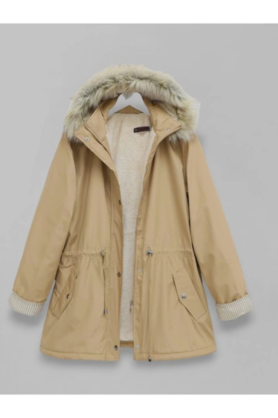 nedo7 Furry Reversible Hooded Plush Coat -Mink