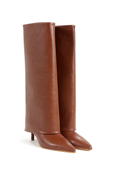 Ayakkabı Podyumum Tan Skin Pull-On Pointed Toe Long Boots 5 cm Thin Heel New ...