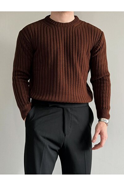 ModaBase Men's Oversized Corded Fabric Crew Neck