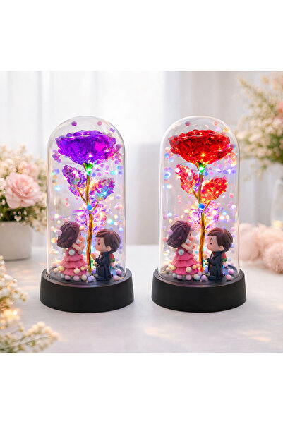 JML 1 Crystal Rose 20cm with Romantic Couple Figurine, Multicolor LED Light, ...