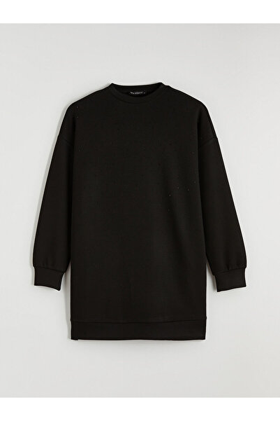 LC Waikiki Black Crew Neck Stone Women's Sweatshirt Tunic