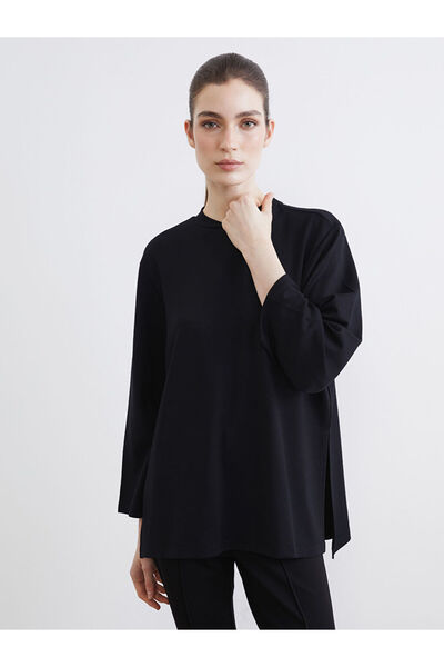 LC Waikiki Μαύρο Γυναικείο Φούτερ Τουνίκ Soft Touch Oversize