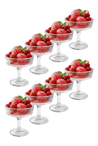 ALQANNAS Set of 8 Crystal Glass Dessert Bowl Set with Base | Premium Cups for...