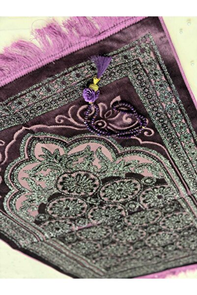 GÜRLEK TEKSTİL Covor de rugăciune din catifea de lux cu sclipici, cu cadou de...