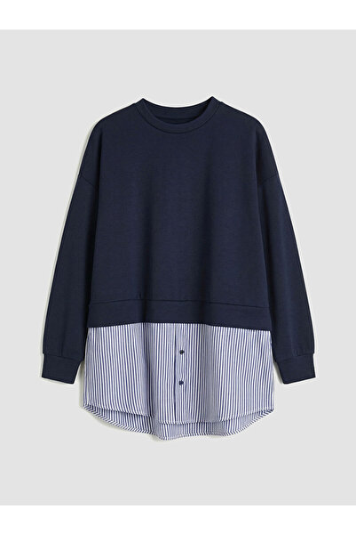 LC Waikiki Lacivert Gömlek Detaylı Kadın Sweatshirt Tunik
