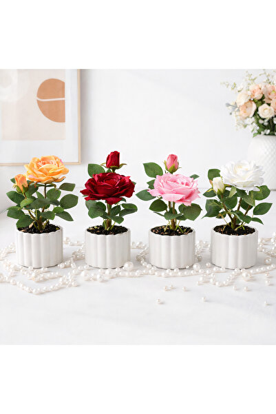 JML 1 Artificial Flowers 23cm, Rose Model in Pot, Plastic Different Colors