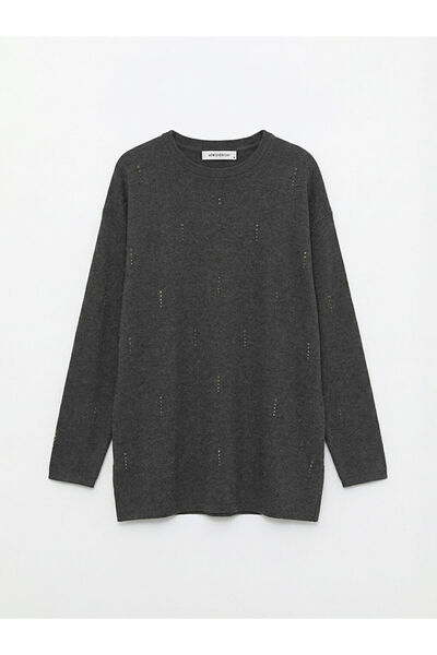 LC Waikiki Antrasit Soft Touch Taşlı Kadın Sweatshirt Tunik