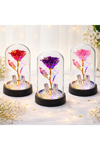 JML 1 Crystal rose couple figurine 14 cm, multi-colored LED light, in transpa...