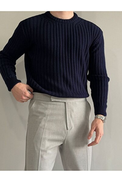 ModaBase Men's Oversized Corded Fabric Crew Neck