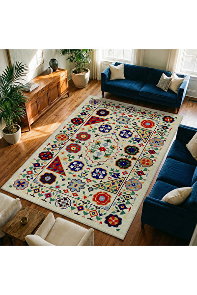 Rose'n Home Arte VN021 Vintage Çiçek Figürlü Dekoratif Şönil Halı Salon Korid...