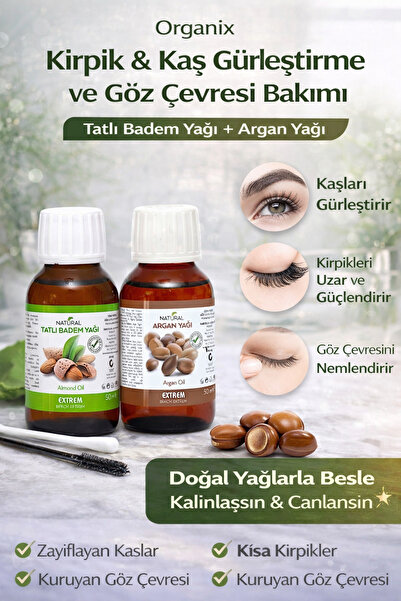 EXXTREM Kirpik Kaş Gürleştirici & Göz Çevresi Bakım Seti Tatlı Badem Yağı + A...