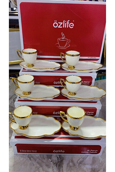 Ozlifehome Ev dizaynım 6 Kişilik Lokumluklu Tepsi Tabaklı Altın Ayaklı Lüks P...