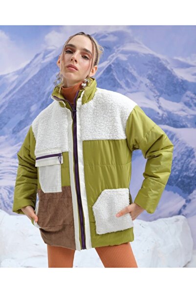 Veto Jeans Tasarım Garnili Yağ Yeşili Mont