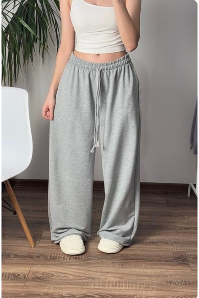 LOSMARY Kadın gri rahat kalıp düz paça eşofman altı