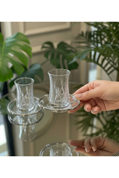 ASSA BAZAAR 12 Parça 6 Kişilik Kristal Kesim Cam Çay Takımı – Bardak ve Tabak...