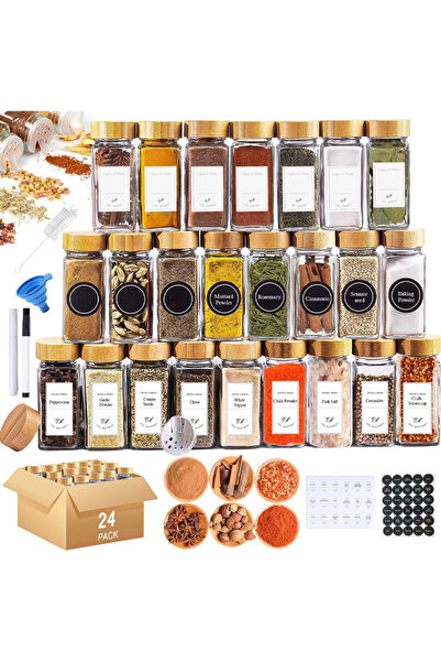 Pomefar 24 Glass Seasoning Jars with Bamboo Lids & Labels, 4oz Container with...