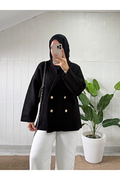 Niessa Butik Steel Knitted Kuvaze Collar Cardigan