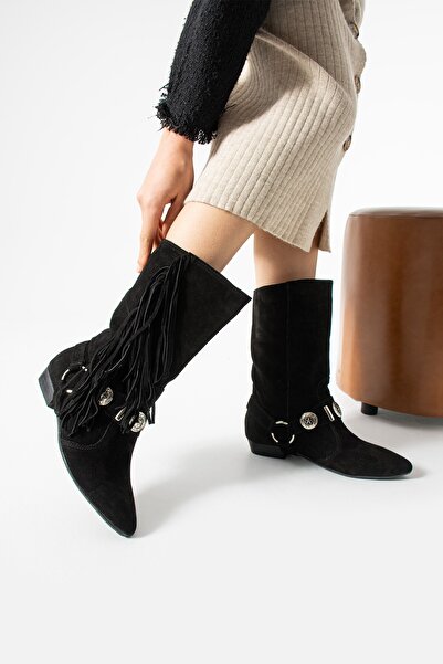 Bufu Püsküllü Real Süet Aksesuar Detaylı Kadın Bootie