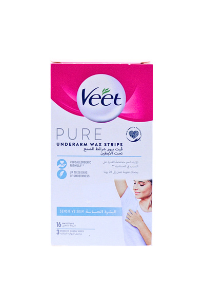 PUREVEET شرائح فيت لإزالة شعر الإبط النقي للبشرة الحساسة، 16 قطعة + 3 مناديل ...