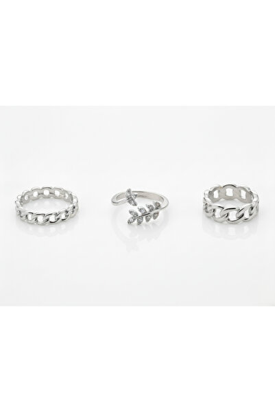 Ervalina مجموعة من 3 خواتم على شكل أوراق الشجر واللولب