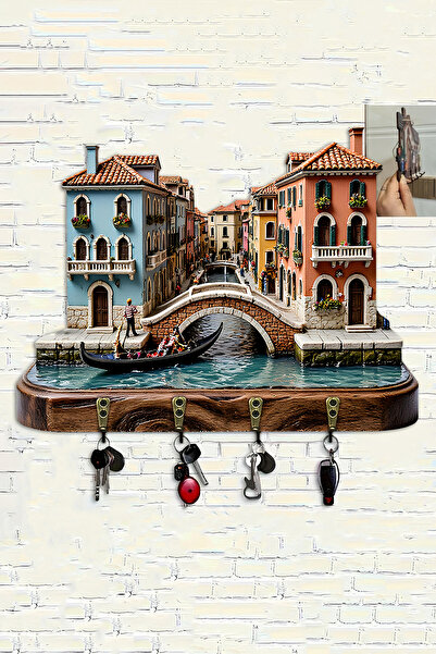 kutuTR Venedik Kanal Manzaralı 3D Görünümlü MDF Anahtarlık Askısı – Duvar Tip...