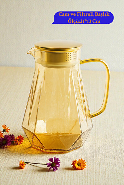 İnterlife Prizma Model Cam Sürahi Paslanmaz Çelik Kapaklı | Isıya Dayanıklı |...