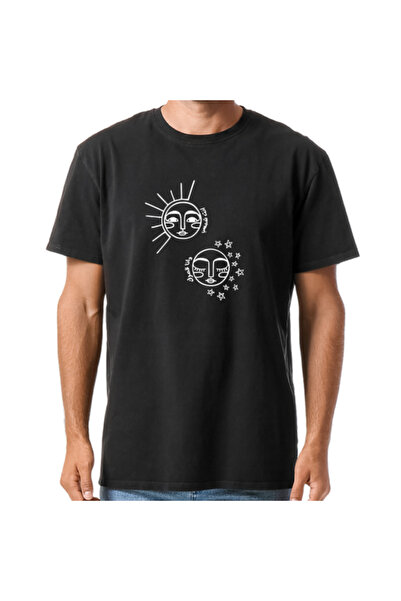 Printoot قميص قطني مريح للجنسين للبالغين، مزين بصور الشمس والقمر الغامضة، قاب...