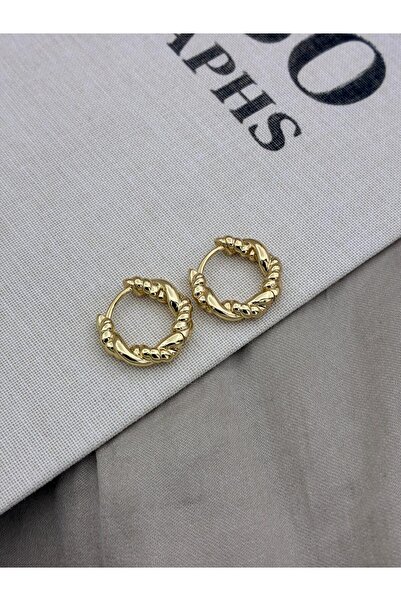 Hedef Bijuteri Gold Color Thick Twisted Hoop Model Earrings Cm46