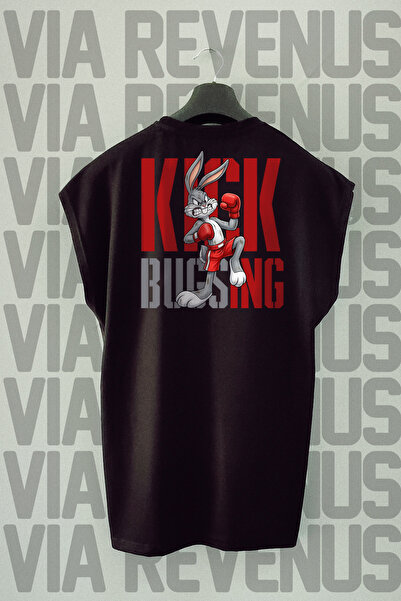 Vordevia Kick Bugsing Gym Back Printed Zero Sleeve 100% Cotton Sports Tshirt