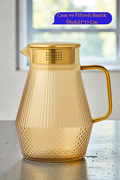 İnterlife Desenli Cam Sürahi Paslanmaz Çelik Kapaklı | Isıya Dayanıklı | Kulp...