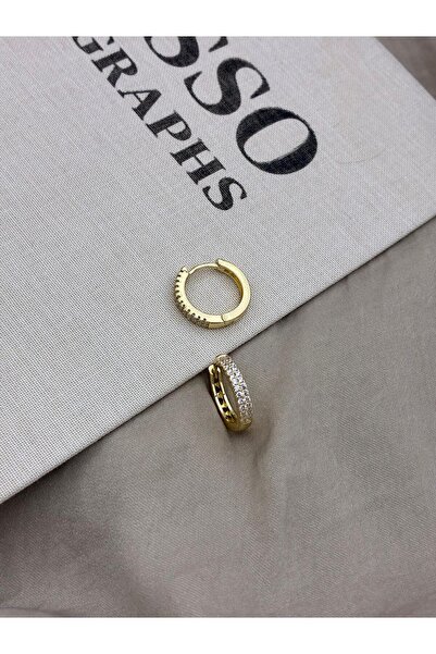 Hedef Bijuteri Gold Color Double Row Zircon Stone Hoop Earrings Cm52