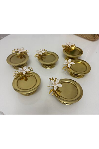 SEVA ÇELİK Gold Color 6 Pieces Lily Flower Accessory Decorated Turkish Deligh...