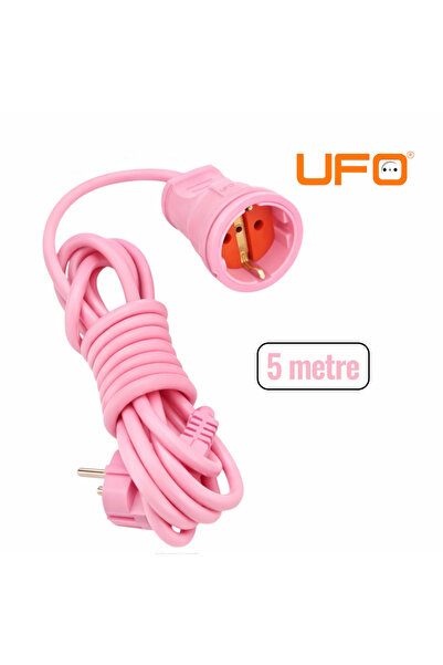 UFO Tekli grup priz pembe renk (1.sınıf kaliteli)seyyar uzatma kablosu 5 metre
