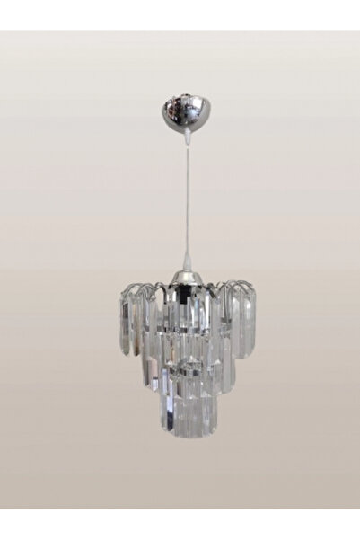 DMR Üç Katlı Fiskiyeli Düz Kristal Taşlı KROM Yuvarlak Tekli Avize E-27 Duylu