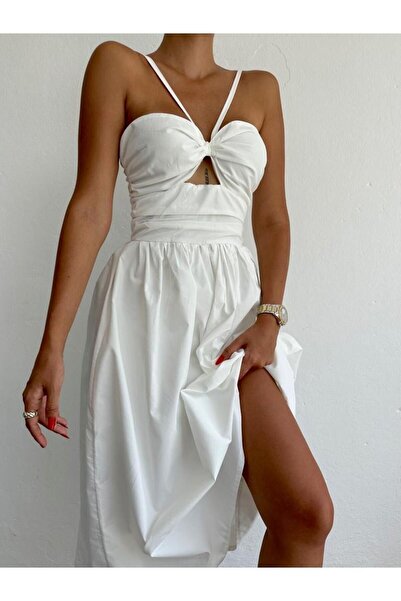 hillone HİLLONE Poplin fűzős részlet hosszú ruha