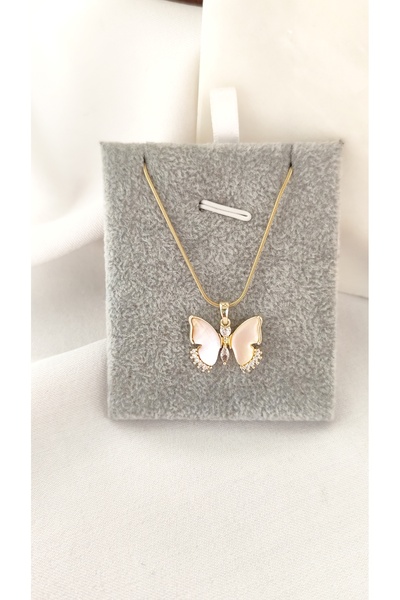 DİAVENTA TAKI VE AKSESUAR 316L Steel Pearlescent Butterfly Steel Necklace-45Cm