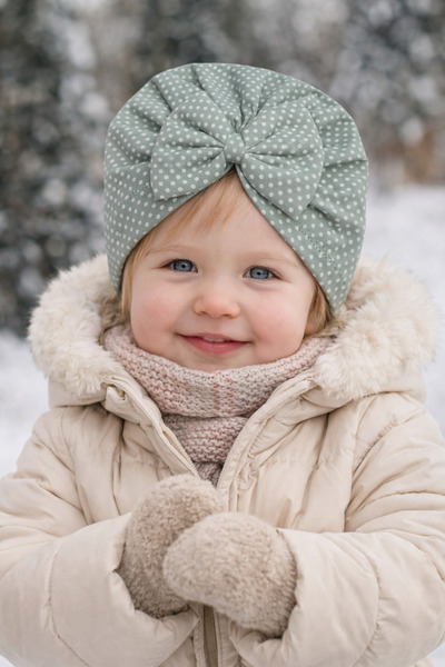 Bebek Puantiye Desenli Fiyonklu Bone – Pamuklu, Esnek ve Yumuşak Şapkası