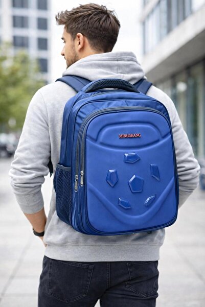 Blue Burry Stylish Multi-Compartment Backpack with Hard Front Panel | School,...