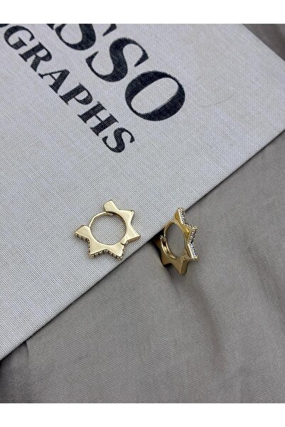 Hedef Bijuteri Gold Color Star Model Hoop Zircon Stone Earrings Cm51