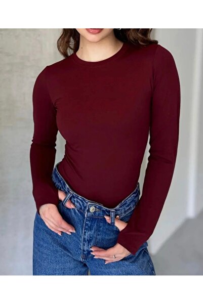 meymers Women's White Long Sleeve Basic Bodysuit with Finger Detail