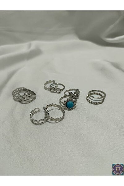 uyguntakıaksesuar Silver Color Mixed 10-Piece Ring Set – Stylish Women's Ring...