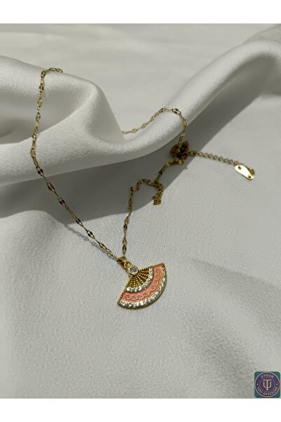 uyguntakıaksesuar قلادة مروحية وردية اللون - قلادة نسائية أنيقة مع سلسلة رفيع...