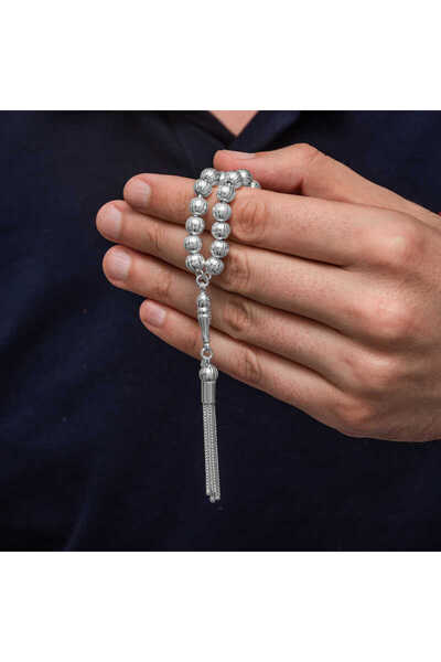 norsary Silver Round Striped Men's Prayer Beads