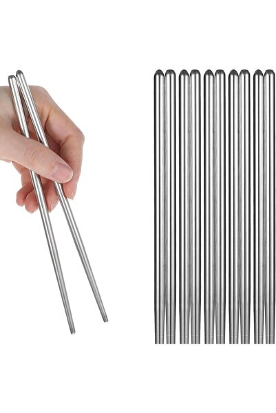 AyrStore 5 Çift Paslanmaz Çelik Chopsticks – Metal Çin Yeme Çubuğu Seti, Kaym...