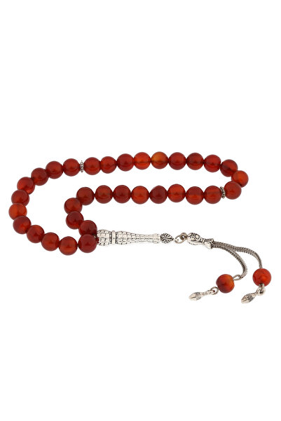 norsary Natural Stone Metal Tasseled Burgundy Agate Stone Rosary