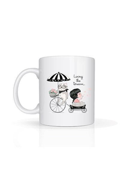 Printoot Customizable Dream Life Mug Girl Cat Bicycle Design Whimsical Gift F...